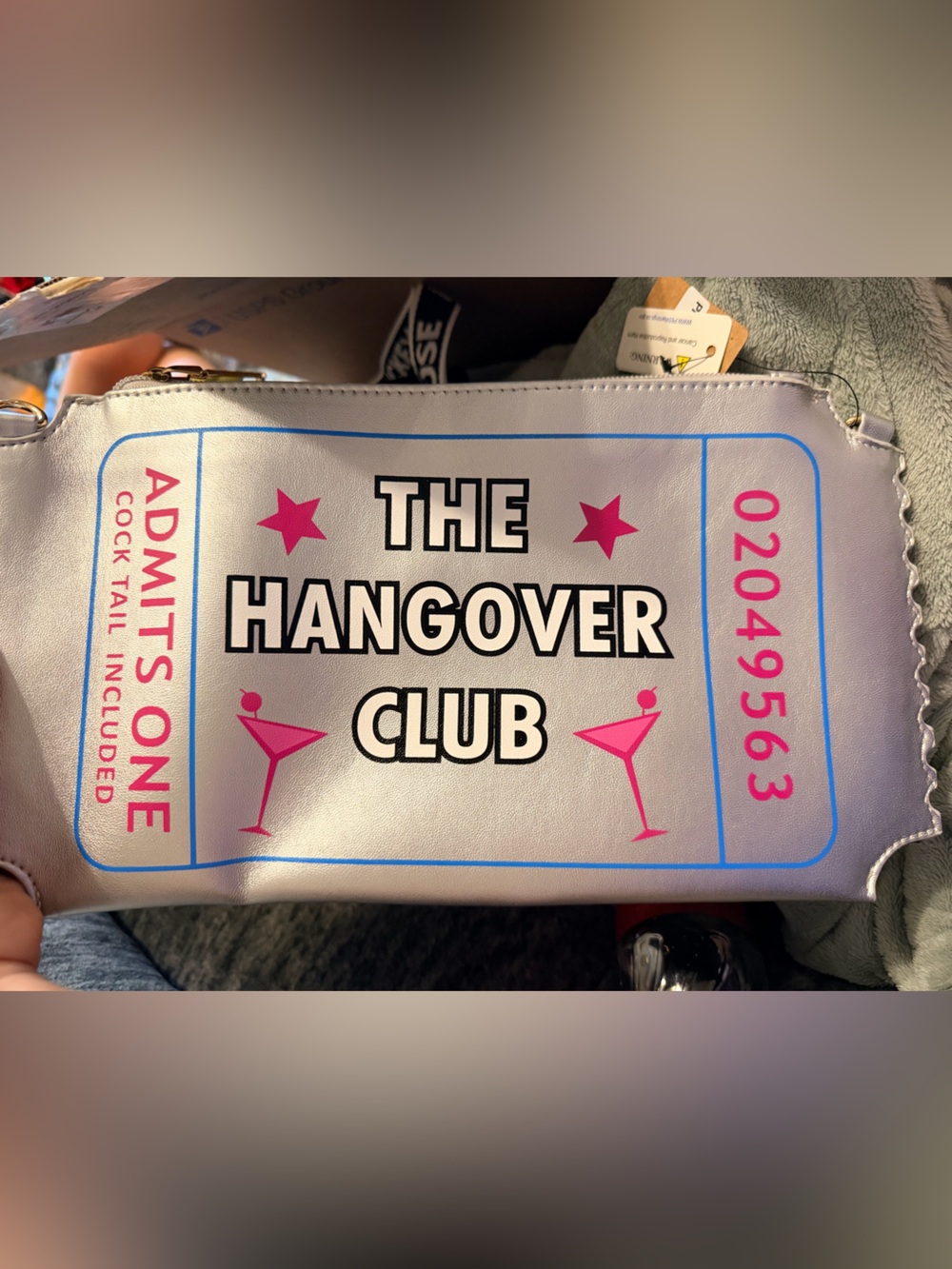The Hangover Club Leather Crossbody Bag - Light Gray with Pink Accents